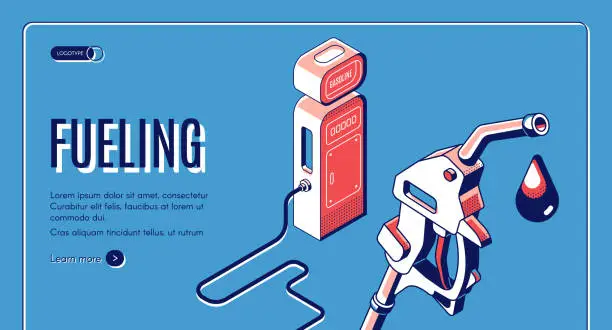 Vector illustration of Fueling, gas, gasoline, diesel station isometric