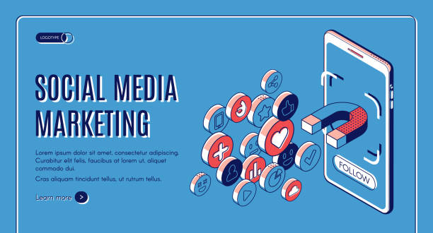 illustrations, cliparts, dessins animés et icônes de bannière de concept d’influenceur de marketing de médias sociaux - marketing des médias sociaux