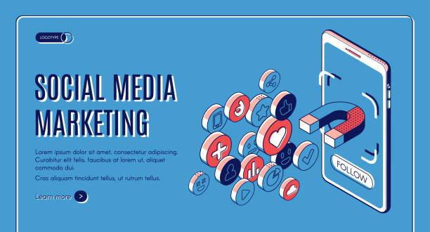 소셜 미디어 마케팅 인플루언서 컨셉 배너 - social media marketing branding sign stock illustrations