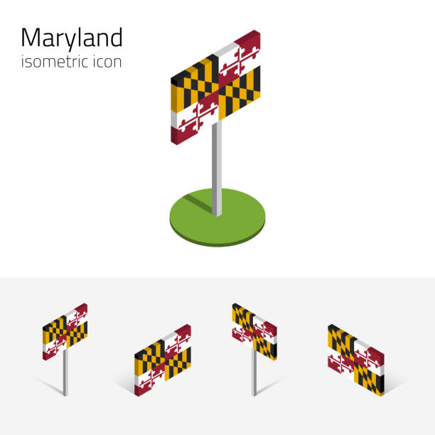 flagge von maryland (usa), vektor 3d isometrische flache symbole - maryland flag banner us state flag stock-grafiken, -clipart, -cartoons und -symbole