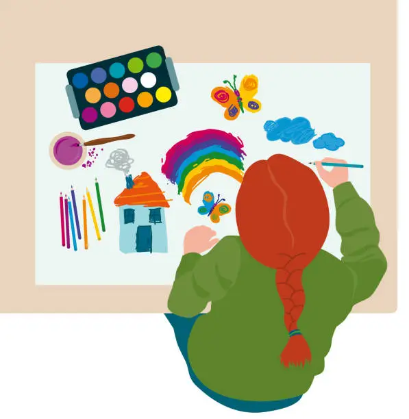 Vector illustration of Overhead Creative Drawing for a Children
