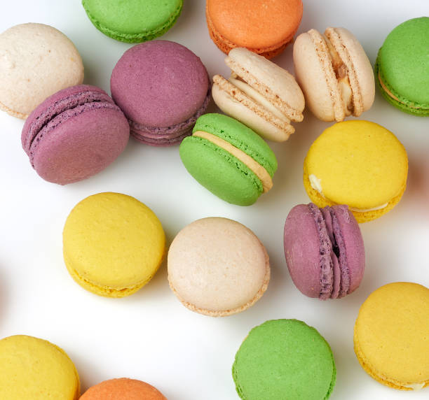 istock round baked multi-colored almond flour cakes macarons, dessert  on a white background 1207502314