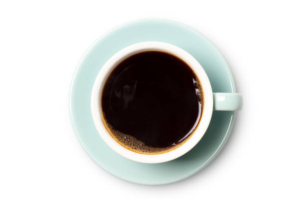 coffee cup top view closeup isolated on white background.
