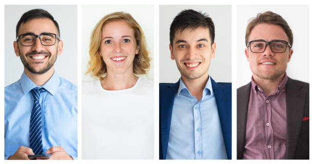 istock Collage of smiling young employees looking at camera 1207505292