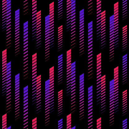 Vector lines geometric seamless pattern. Texture with abstract vertical fading shapes, halftone stripes, tracks. Extreme sportive style, urban art. Trendy background in bright colors, pink, purple