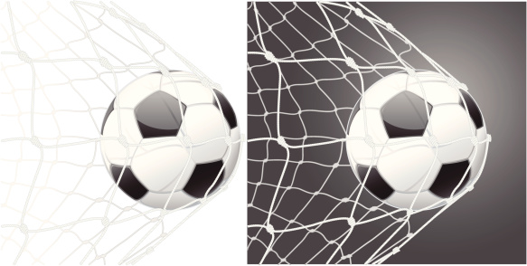 Score a goal, soccer ball and stretched net