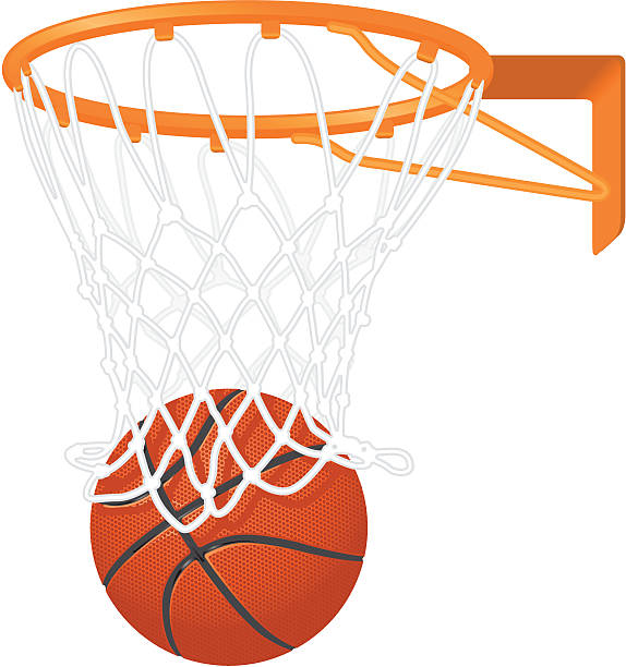 Drawing of a basketball going in a hoop Basketball hoop and ball isolated on the white basketball hoop stock illustrations