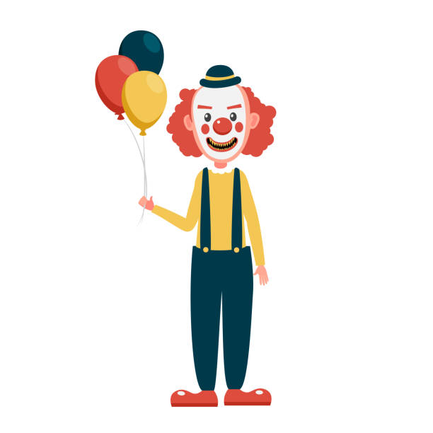 illustrations, cliparts, dessins animés et icônes de clown effrayant effrayant, effrayant, visages d’horreur avec des ballons. - clown evil horror spooky