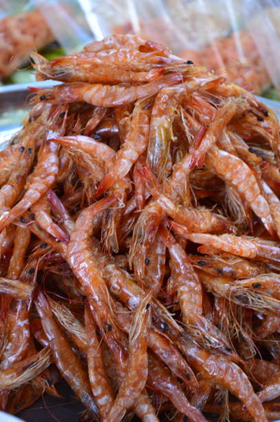 Sweet Dry Stretch Shrimps "Kung Yiet" stock photo
