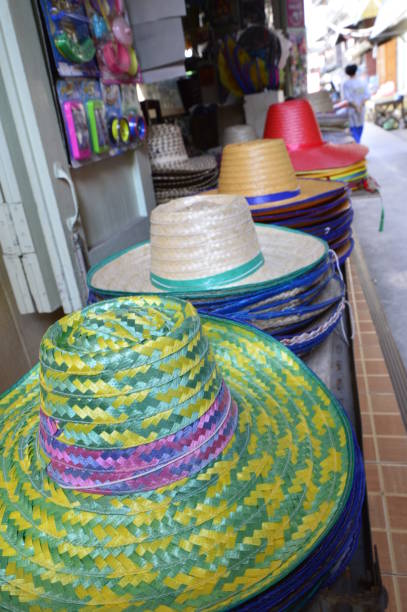 Colorful Handmade Straw Hats stock photo