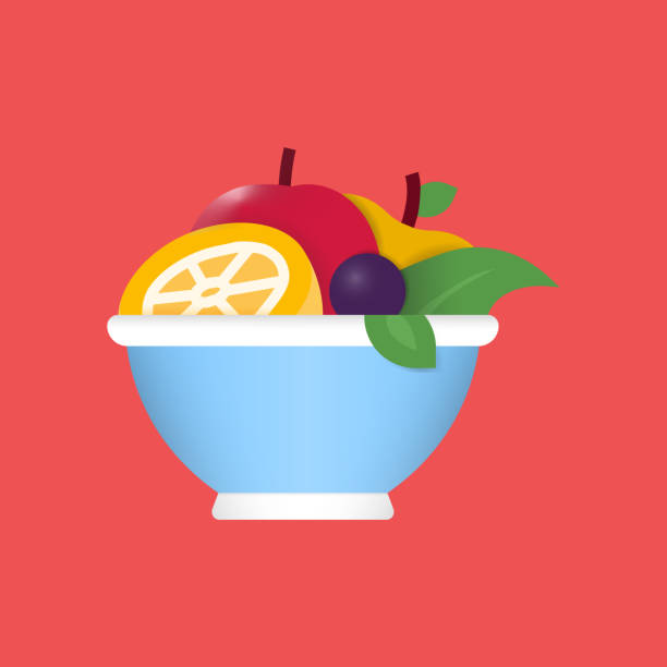 ilustraciones, imágenes clip art, dibujos animados e iconos de stock de ensalada de frutas icono plano. elemento de diseño de símbolo de ilustración vectorial plana - fruit salad freshness strawberry