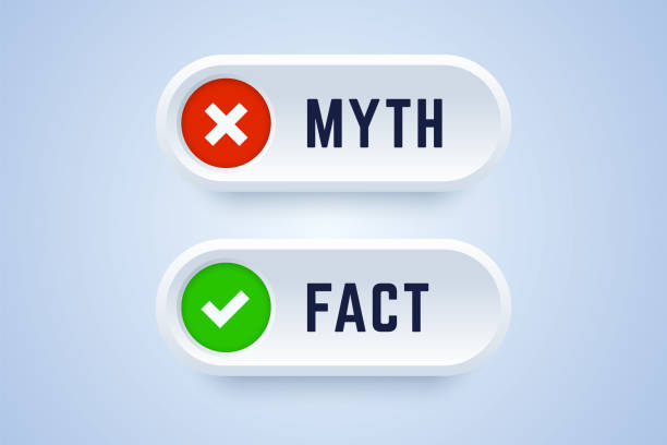 Myth and fact buttons in 3d style. Vector illustration. Myth and fact buttons. Banners for true or false facts in 3d style with cross and checkmark symbols. Vector illustration. mythology stock illustrations