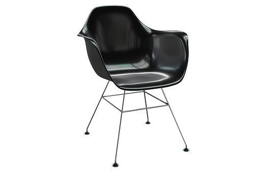 A modern piece of furniture with a plastic seat and metal chair legs