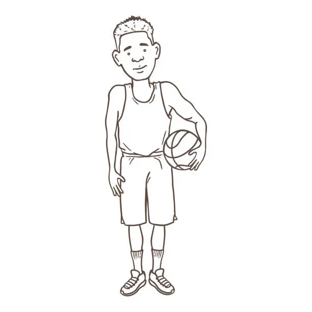 Vector illustration of Vector Outline Man in Basketball Uniform with a Ball