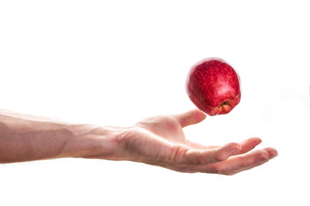 istock Crop person throwing ripe apple in air 1207524255