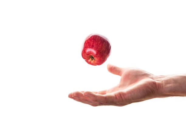 istock Crop person throwing ripe apple in air 1207524269