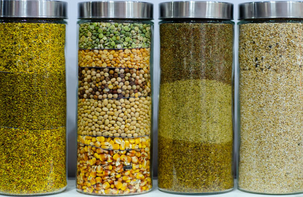 istock Different seeds and cereals in glass containers 1207524580