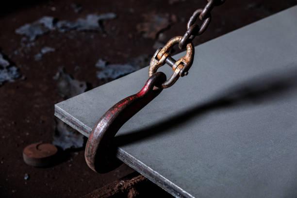 Crane chain and hook at an industrial plant. hooks for lifting steel