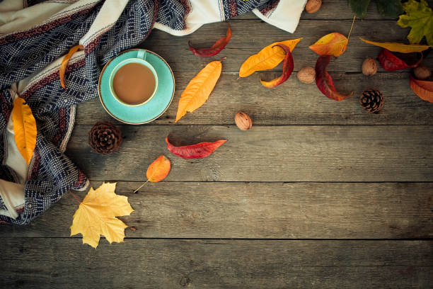 istock Autumn background on an old wooden background. Top view. 1207527933