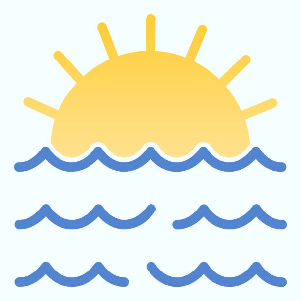 ikona płaska zachód słońca. zachód słońca i fale morskie ilustracja izolowane na białym. projekt gradientu marine sunset, zaprojektowany dla stron internetowych i aplikacji. - water wave wave pattern symbol stock illustrations
