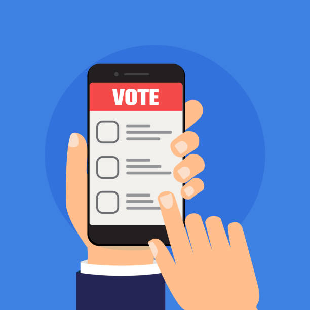 ilustrações de stock, clip art, desenhos animados e ícones de voting online, e-voting, election internet system. flat design. vector illustration - interface icons election voting usa