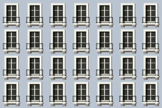 Vector illustration of Standing building façade made of a multitude of identical windows