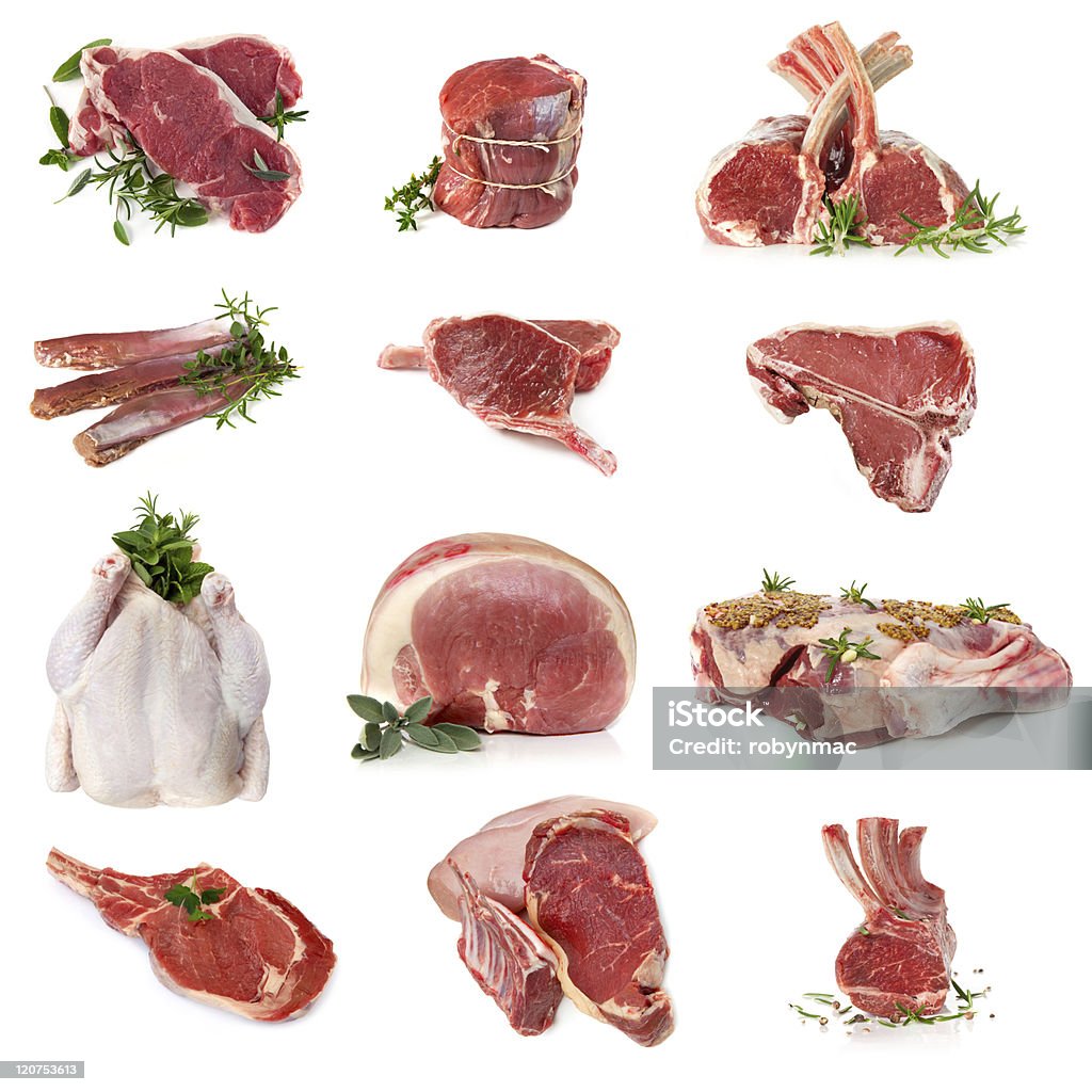 Cortes de carne crua apresentada no fundo branco - Royalty-free Cordeiro - Carne Foto de stock