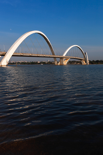 The JK bridge and its arches over Lake Paranoá. One of the main postcards of Brasilia, the capital of Brazil.