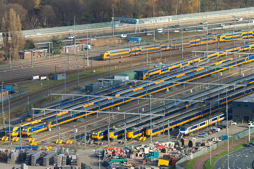 The Hague, the netherlands - February 2 2020: Dutch trains assembled at a depot