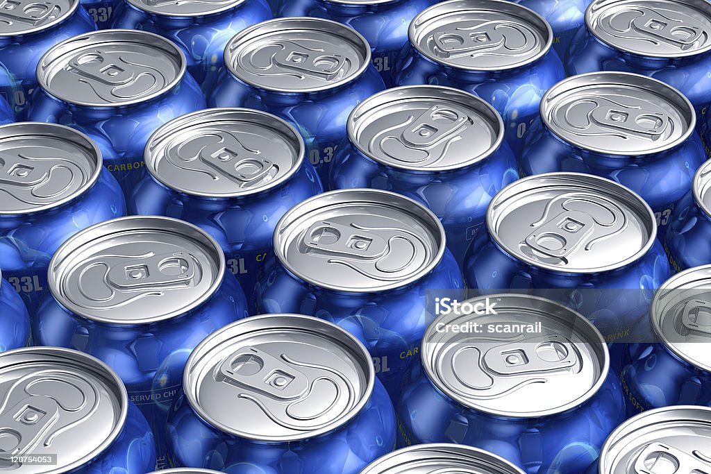 Macro of metal cans with refreshing drinks See also: Blue Stock Photo