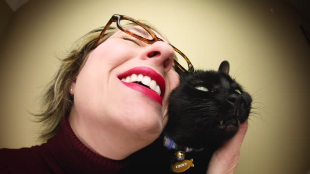 Fisheye Crazy Cat Lady Loving Her Black Cat