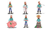 istock Men farmers with farm animals, produce and tools vector illustration 1207551027
