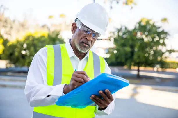 Photo of Senior Black Man Construction Manager Inspection