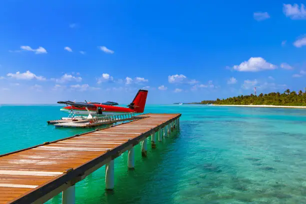 Seaplane at Maldives - nature travel background