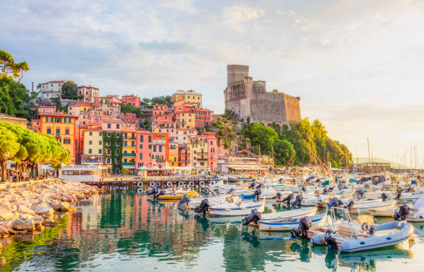 Lerici harbour and castle stock photo