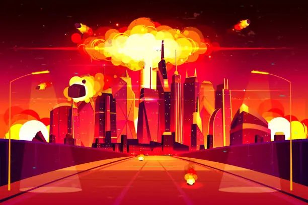 Vector illustration of Nuclear explosion city metropolis mushroom cloud