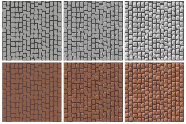 Vector illustration of Set of seamless cobblestone paving patterns to improve.