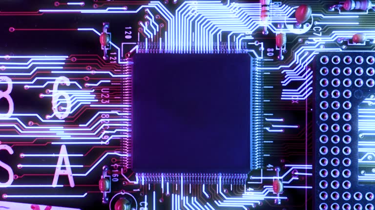 Neon Themed Circuit Board processing Information Concept