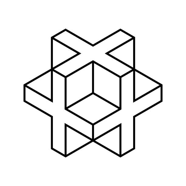ilustraciones, imágenes clip art, dibujos animados e iconos de stock de cruz 3d lineal o signo más. forma de cubo isométrico hecho de cruces. - cruz forma
