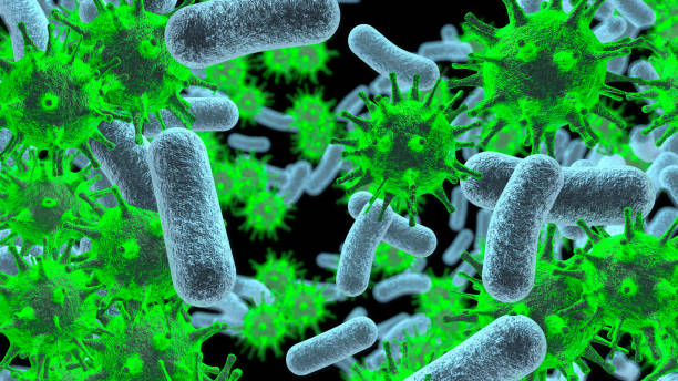 микроскопический зеленый фон бактерий - bacterium magnification high scale magnification green стоковые фото и изображения