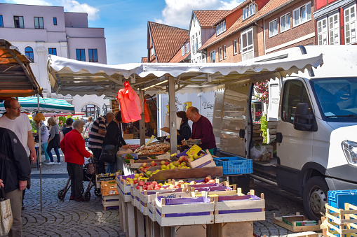 Dannenberg, Germany - May 23, 2019: View to a market square in the center of Dannenberg in Germany.