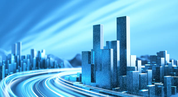 istock Futuristic City With Light Streaks - Long Exposure, Traffic, Big Data, Transmission Speed, Abstract Architecture 1207581028