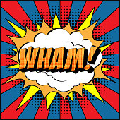 istock Wham Comic Text on Explosion Speech Bubble in Pop Art Style. 1207582950