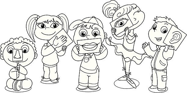 дети, иллюстрирующие пять чувств - five objects audio stock illustrations