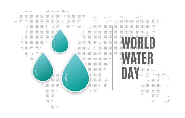 ilustrações, clipart, desenhos animados e ícones de conceito do dia mundial da água com gotas de água e mapa - dia mundial da agua