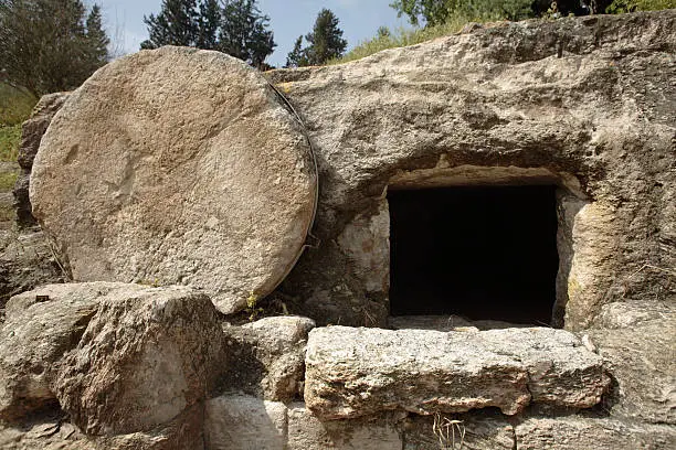 A tomb near nazareth, Israel dates to the first century. Similar to Christ's tomb with the stone rolled over the entry. XLarge size.