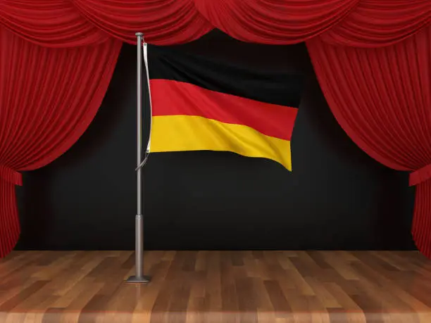 Photo of GERMAN Flag with Red Stage Curtains - 3D Rendering