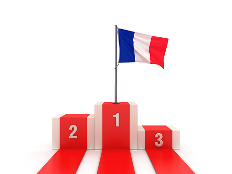 FRENCH Flag on Podium - 3D Rendering