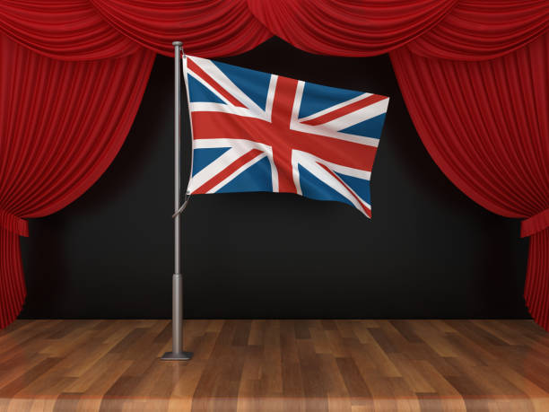 istock UK Flag with Red Stage Curtains - 3D Rendering 1207602940