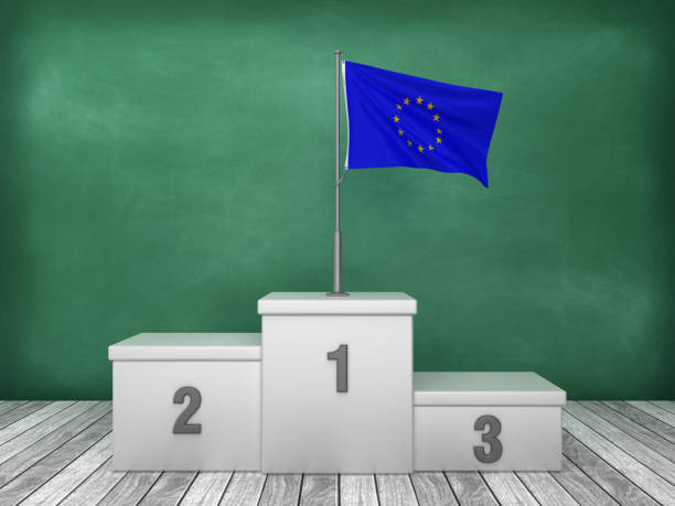 istock EUROPEAN UNION Flag on Podium - 3D Rendering 1207602982